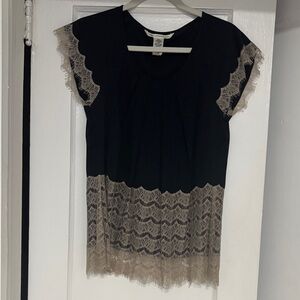 Diane Von Furstenberg Navy and Cream Lace Blouse